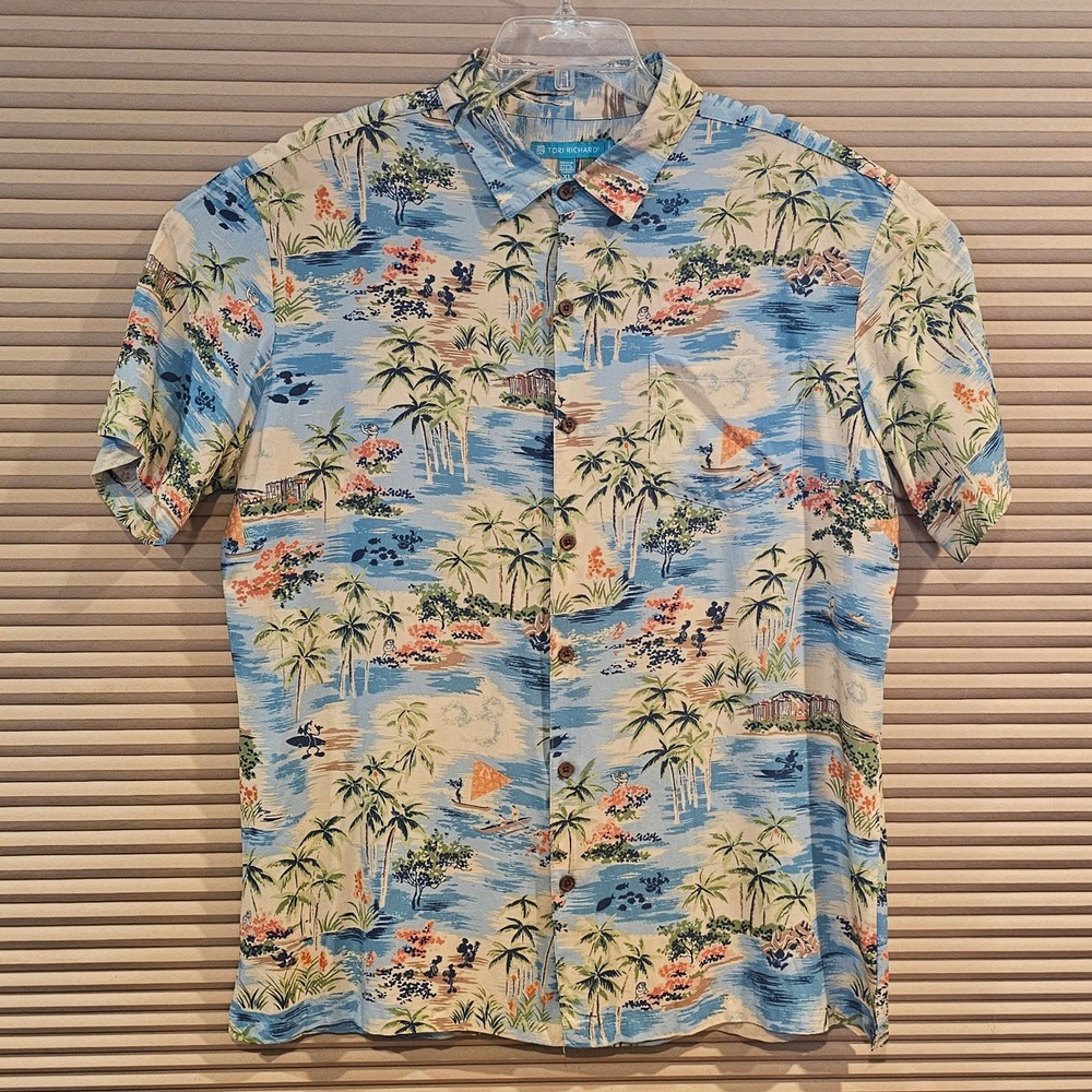 Tori Richard Disney Mickey Mouse Aloha Shirt XL Blue Tropical Viscose 0690 PB01